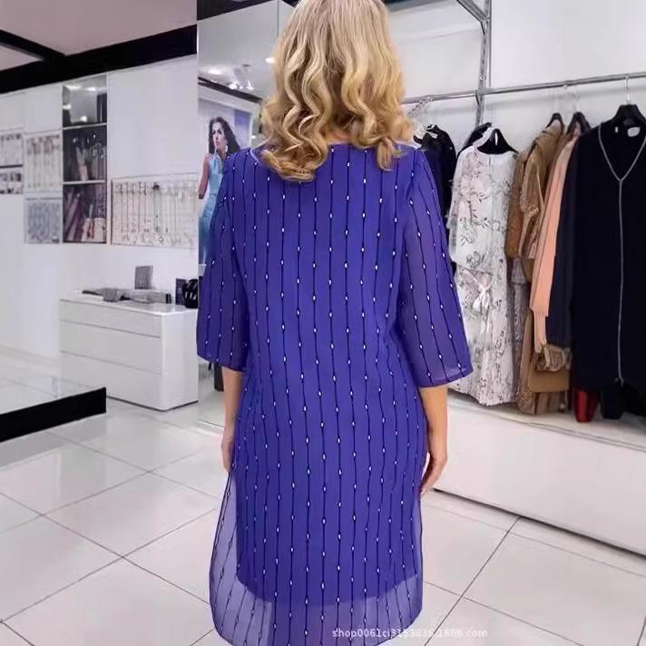 2026 Spring/Autumn Women's Slim-Fit Printed Midi A-line Dress with Round Neck