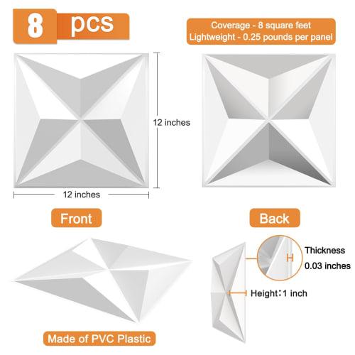 TroyStudio Acoustic Sound Diffuser Panels, 12 X 12 X 1 Inch, 8-Piece PVC Plastic Wall Panels, Recording Studio Acoustic Treatment Diffusion Panels, 3D