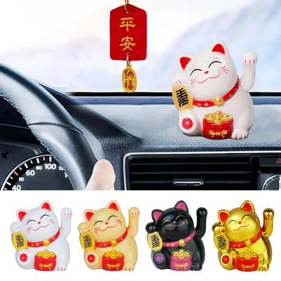 Gato da Sorte movido a energia solar Gato da Sorte Chinês de Boas-vindas Ornamento para Carro Mão Acenando Estatuetas de Gato da Fortuna Acessórios para Carro