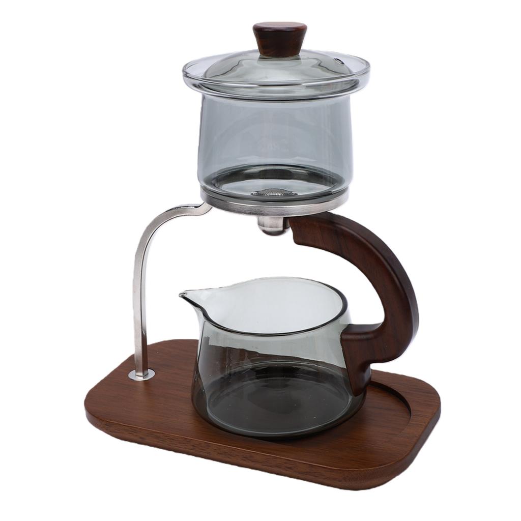 Teapot Set Water Separation Infuser Fairness Cup Tea Brewing Kit High Borosilicate Glass   Wood Handle Smoky Gray