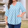 Women's Fashion Large Size Printed V-Neck Three-quarter Sleeve Top