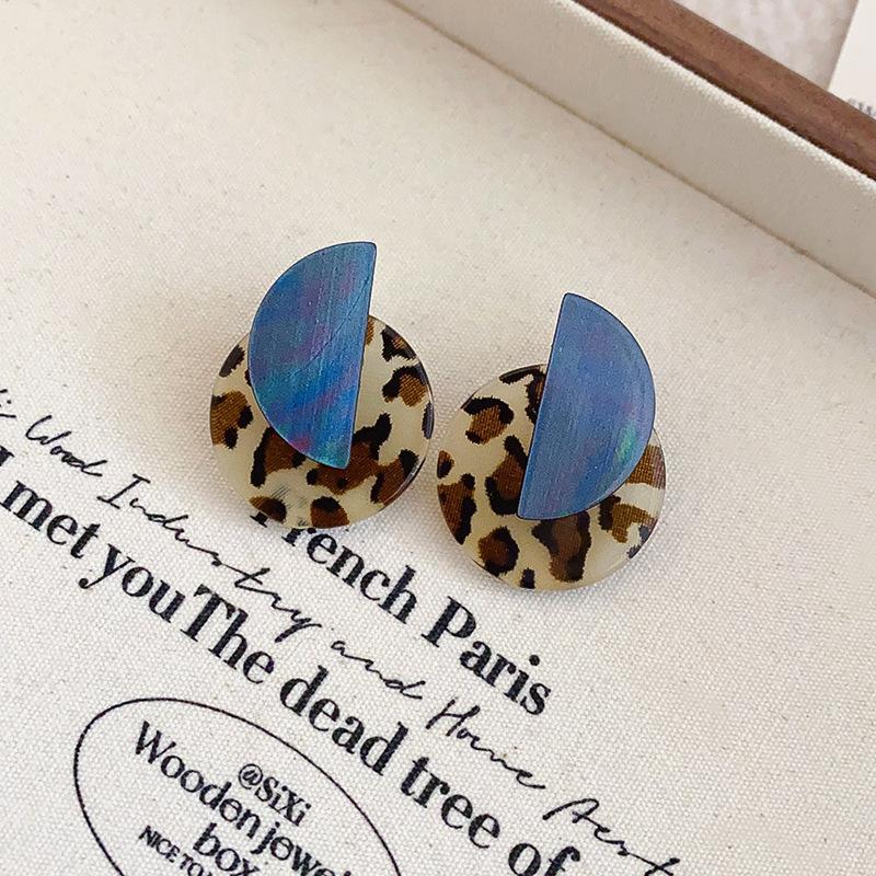 Retro Hong Kong Style Silver Needle Leopard Print Circle Earrings Light Luxury High-end Temperament Earrings Niche Earrings Women