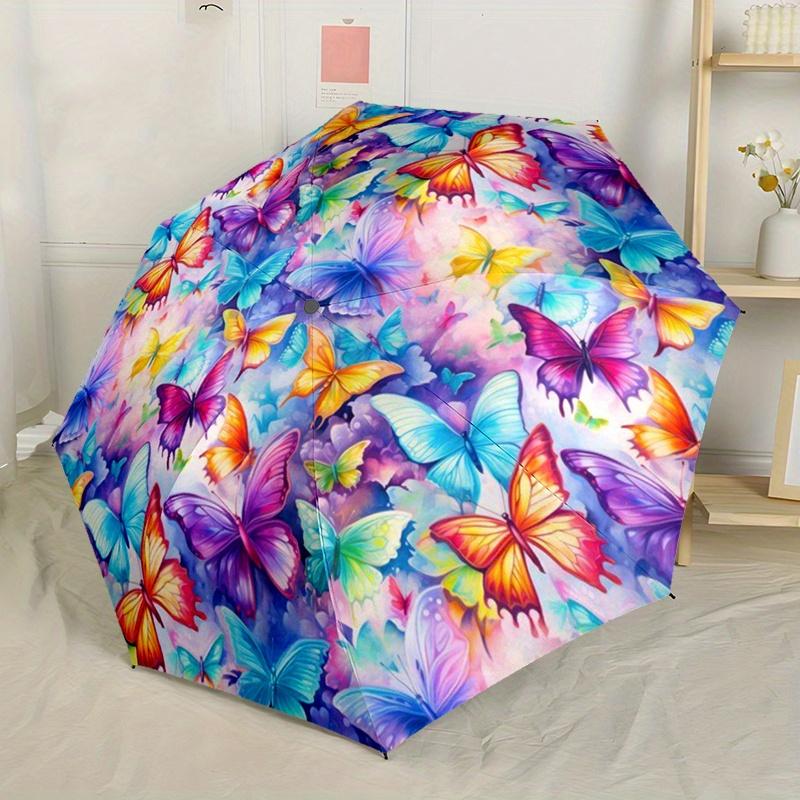 1pc Colorful Butterfly Print Automatic Portable Umbrella - Durable Metal Frame and Plastic Handle, Vivid Design, Cute Fashiona