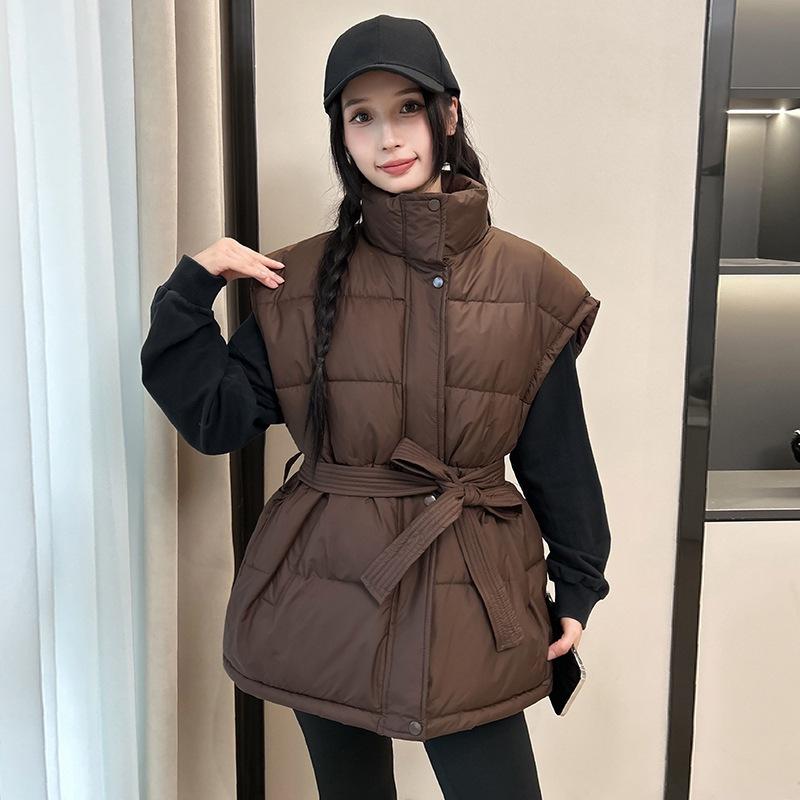 

New women s down cotton vest pocket waist sleeveless cotton jacket vest stand collar XL темно-коричневого кольору