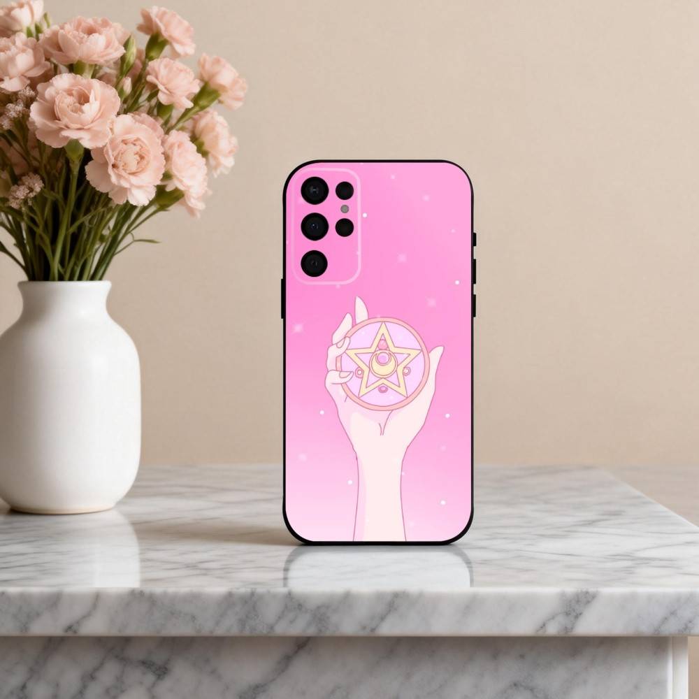 Sparkle Pastel S-Sailor M-Moons Phone Case For Samsung S25,24,23,22,30,21,10,9,Ultra,Plus,Lite,FE,4,5 G Soft Black Case