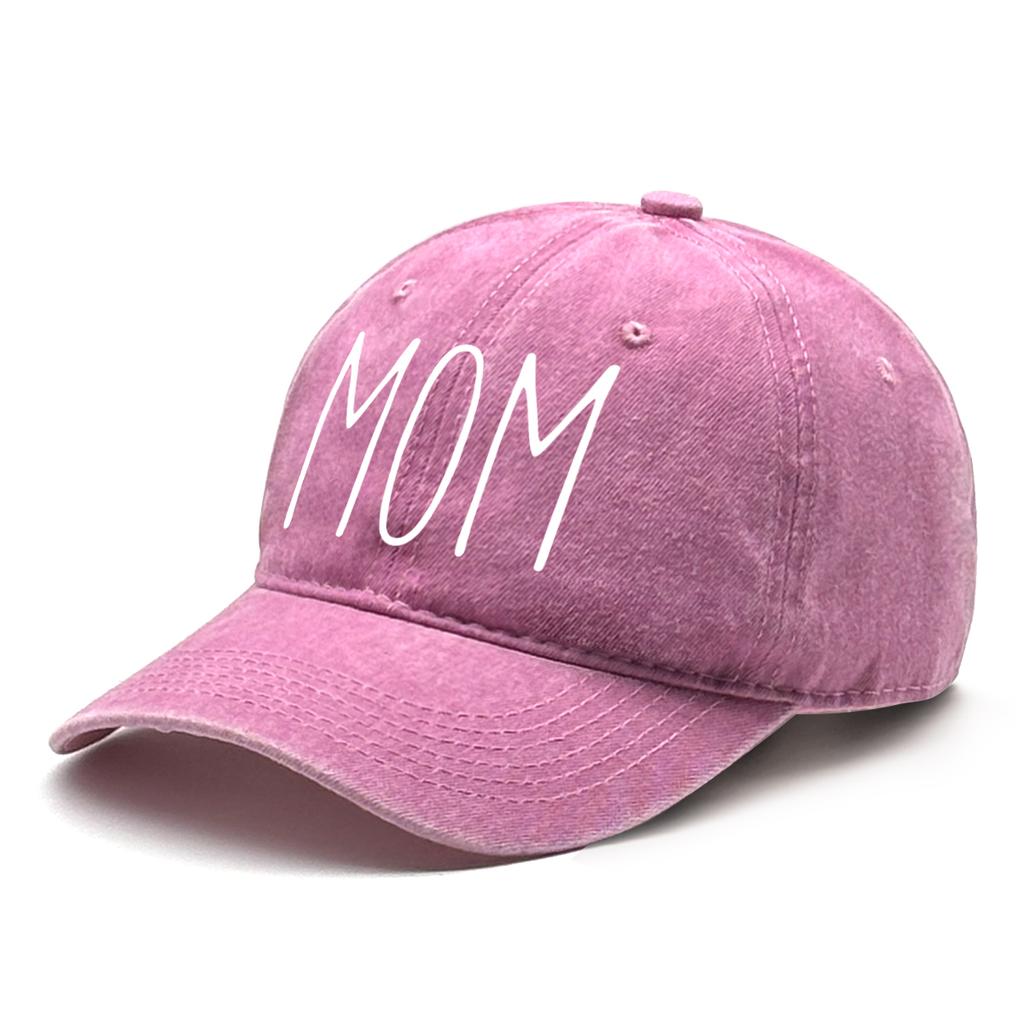 Weiße Baseballkappe mit MOM-Aufdruck aus gewaschener Baumwolle für Damen, Retro, roher Rand, verstellbar, Kappen, ideale Wahl für Streetwear
