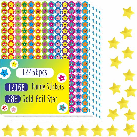 12456 PCS Funny Stickers, Mega Bundle Emotion Stickers in 14 Colors and 10 Designs Star with Stickers for Reward Behavior Chart (Each Measures