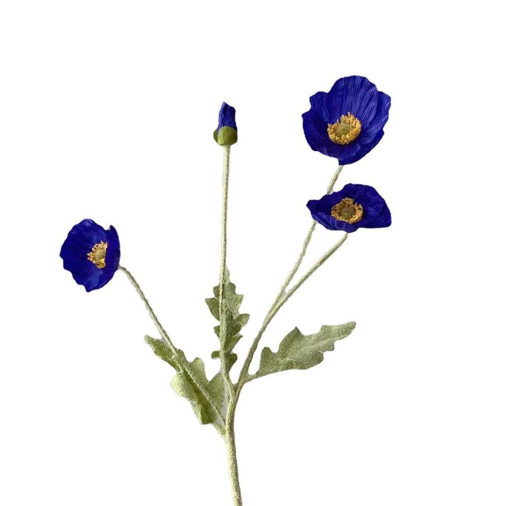 Artificial Poppy Flower - 4 Head Silk Flocked Floral Decoration & Photography Prop