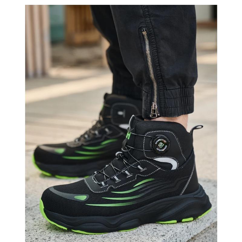 Men's Safety Shoes High Top Work Safety Shoes Steel Toe Sneakers Rotation Button Anti-smash Antipuncture Steel  Safety Boots