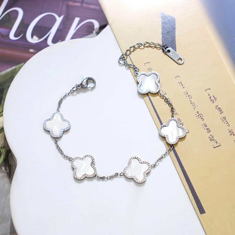 Colorfast Trendy Fashionable Four-leaf Clover Titanium Steel Bracelet for Women Shell Design Unique and Stylish Jewelry