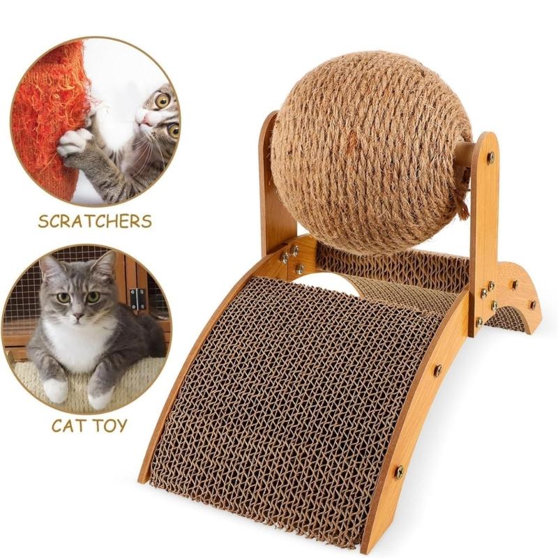 Durable Sisal Cats Scratching Post With Rotating Wheel Design And Natural Wood Structure For Furniture Protections