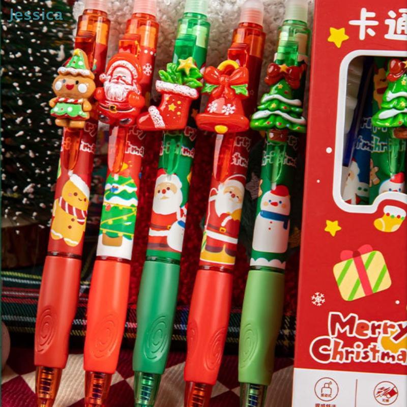 6Pcs Christmas-themed Acrylic Erasable Gel Pen Quick-Drying Writing Smooth Blue Ink Neutral Pens Student Stationery Gift