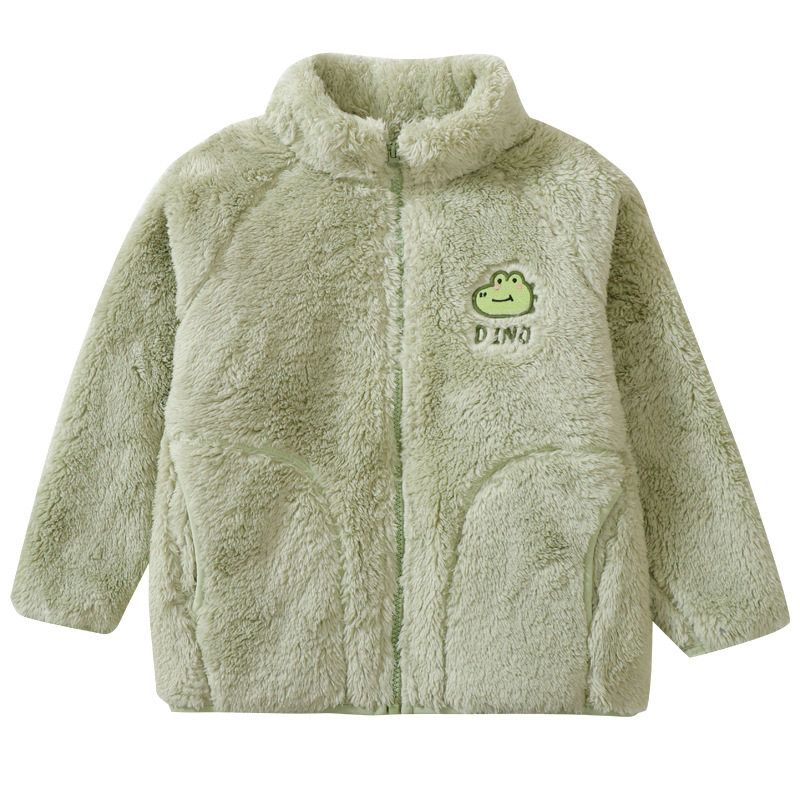 Children's Zip-Up Jacket for Autumn and Winter, Boys' and Girls' Coral Fleece Tops, Double-Sided Fleece, Stand-Up Collar Cardigan for Older Children
