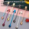 1PCS 304 Stainless Steel Cat Spoon Creative Cartoon Hanging Edge Spoon Cute Coffee Spoon Gold-plated Stirring Spoon