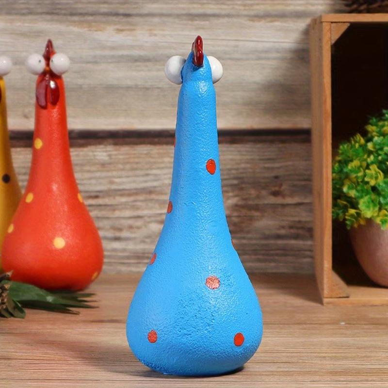 Skurrile Hühnerfigur mit großen Augen Bunte Polka-Dot-Harzstatue Hühnchen mit langen Beinen, das Heilung und Freude ausdrückt Gartenhof-Dekoration