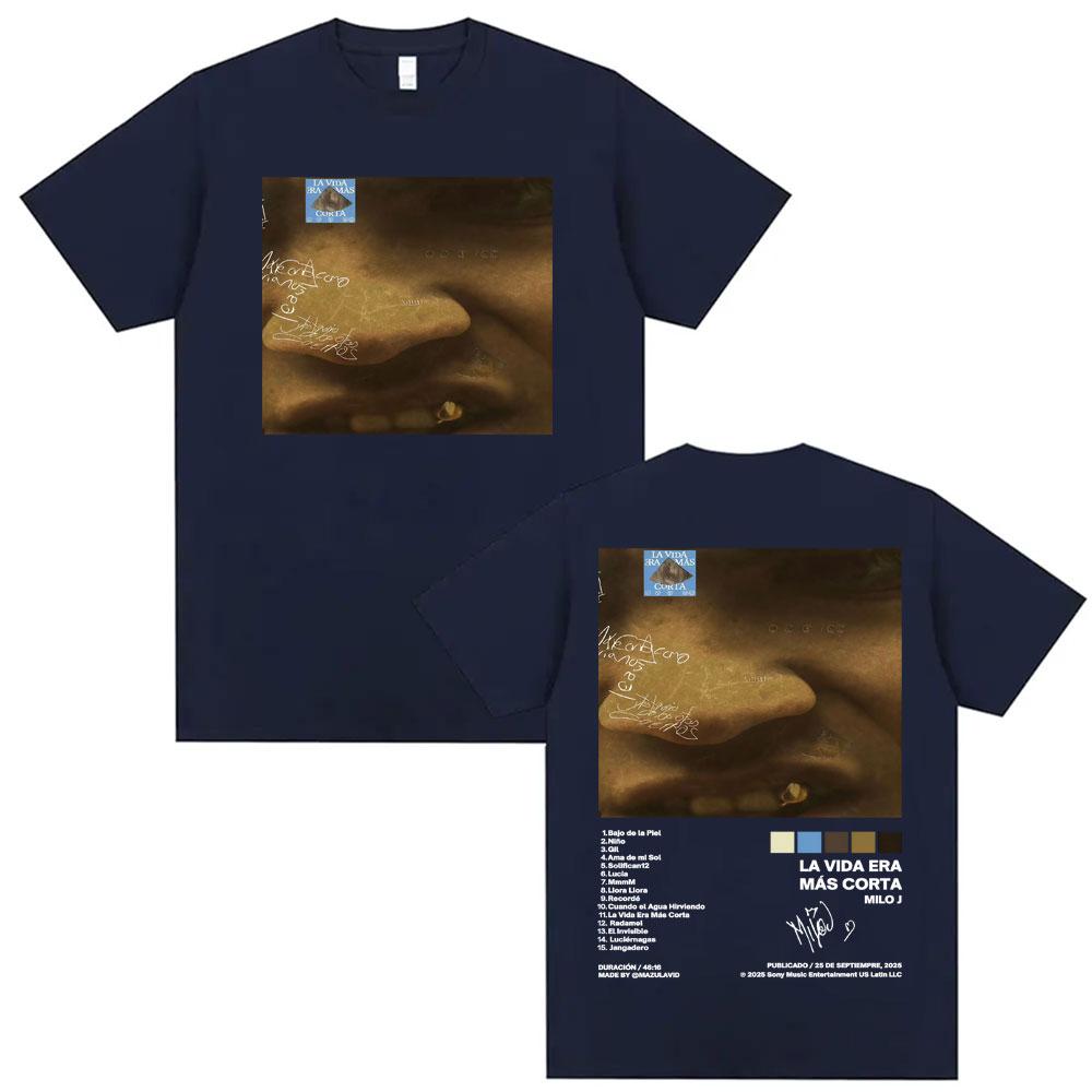 Rapper Milo J La Vida Era Mas Corta Album Cover Tshirts for Men Women Summer Hip Hop Oversized 100 Cotton T Shirts Streetwear