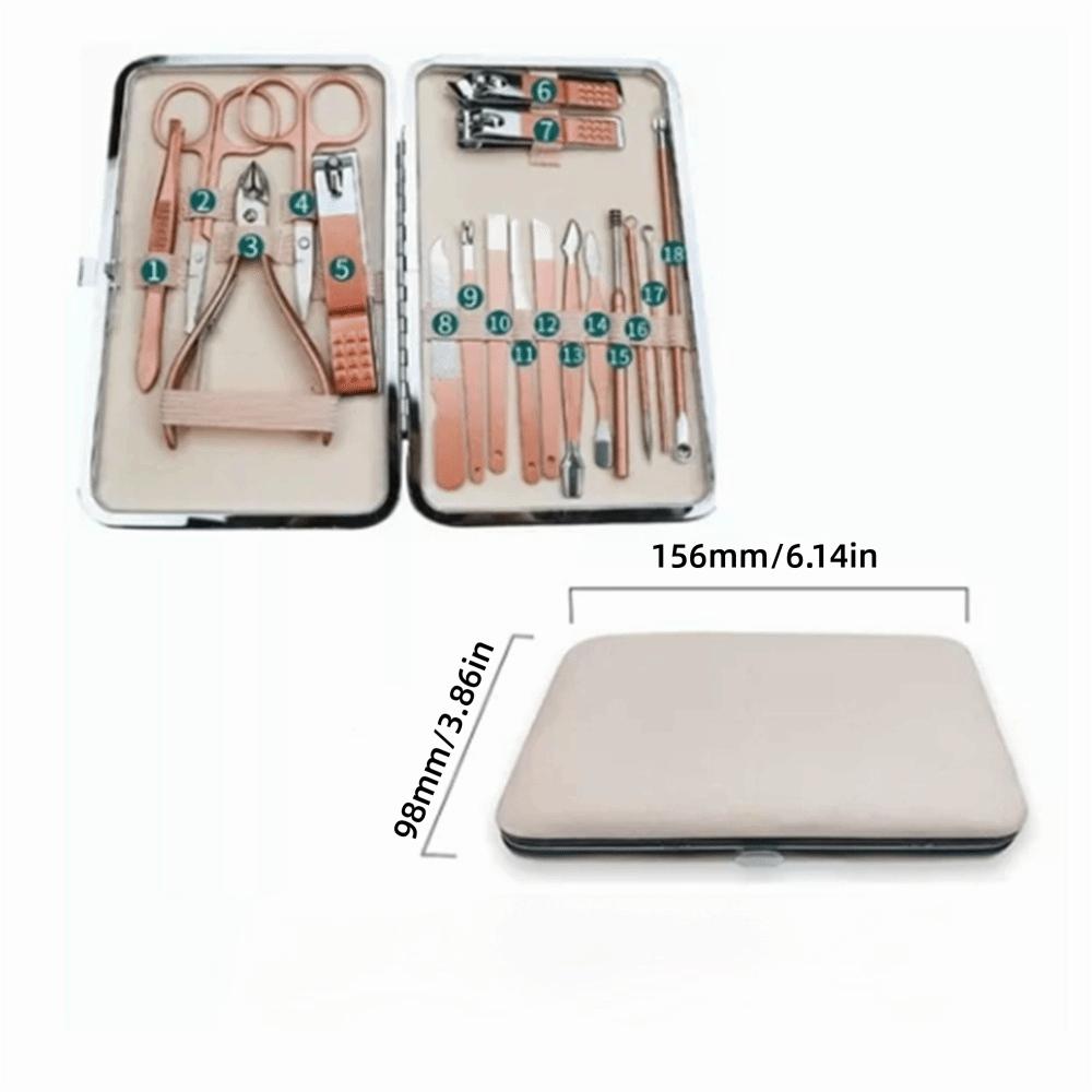 18pcs Stainless Steel Nail Clipper Set Rose Gold Nail Care Tool Travel Outdoor Use