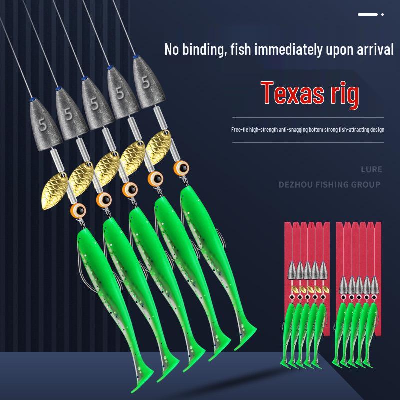 

Предварительно оснащенный набор Техасская оснастка: Приманка с офсетным крючком, лепестком «ивовый лист» и пулевидным грузилом Basic Set 5x - Crank Hook #4 (No Soft Bait)