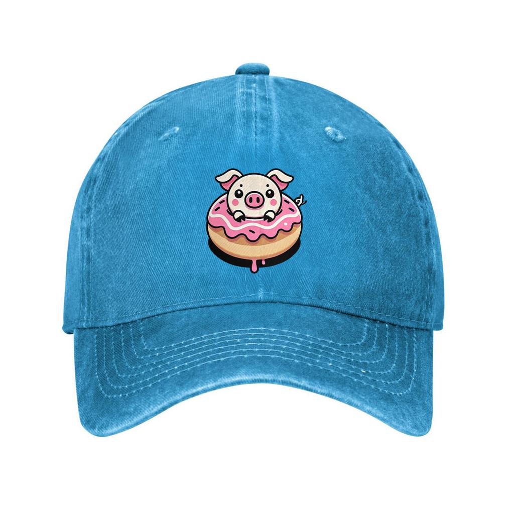 Cute Pig in Donut Graphic Baseball Cap Cotton Adjustable Dad Hat Casual Sun Protection Unisex