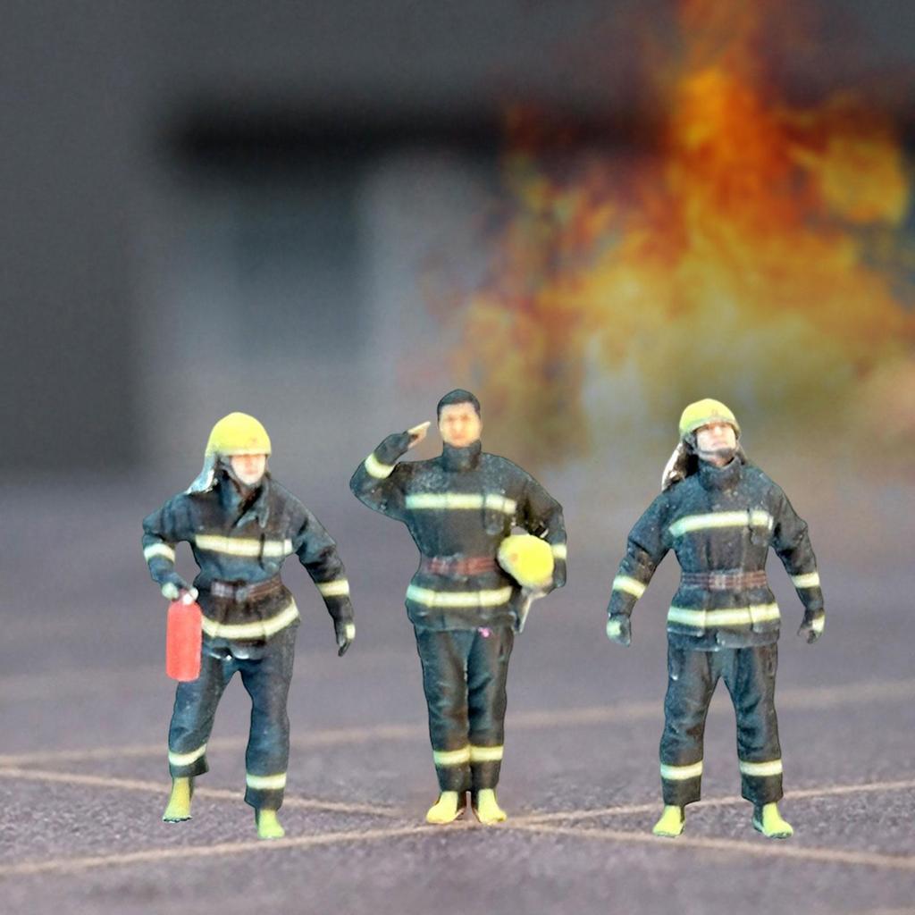 1/64 Scale Firefighter Model Miniature Model Tiny People Model for Building Diorama DIY Scene Photography Props Decoration