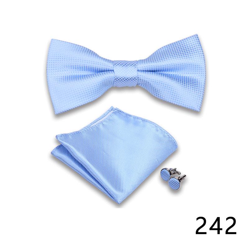 Men's Formal Bow Tie and Pocket Square Set for Banquets and Weddings, with Lapel Flower.