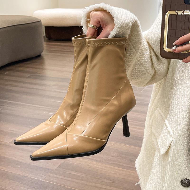

Осенние женские эластичные ботильоны модные элегантные танцевальные туфли для выпускного вечера на высоком каблуке женские современные короткие ботильоны 35
