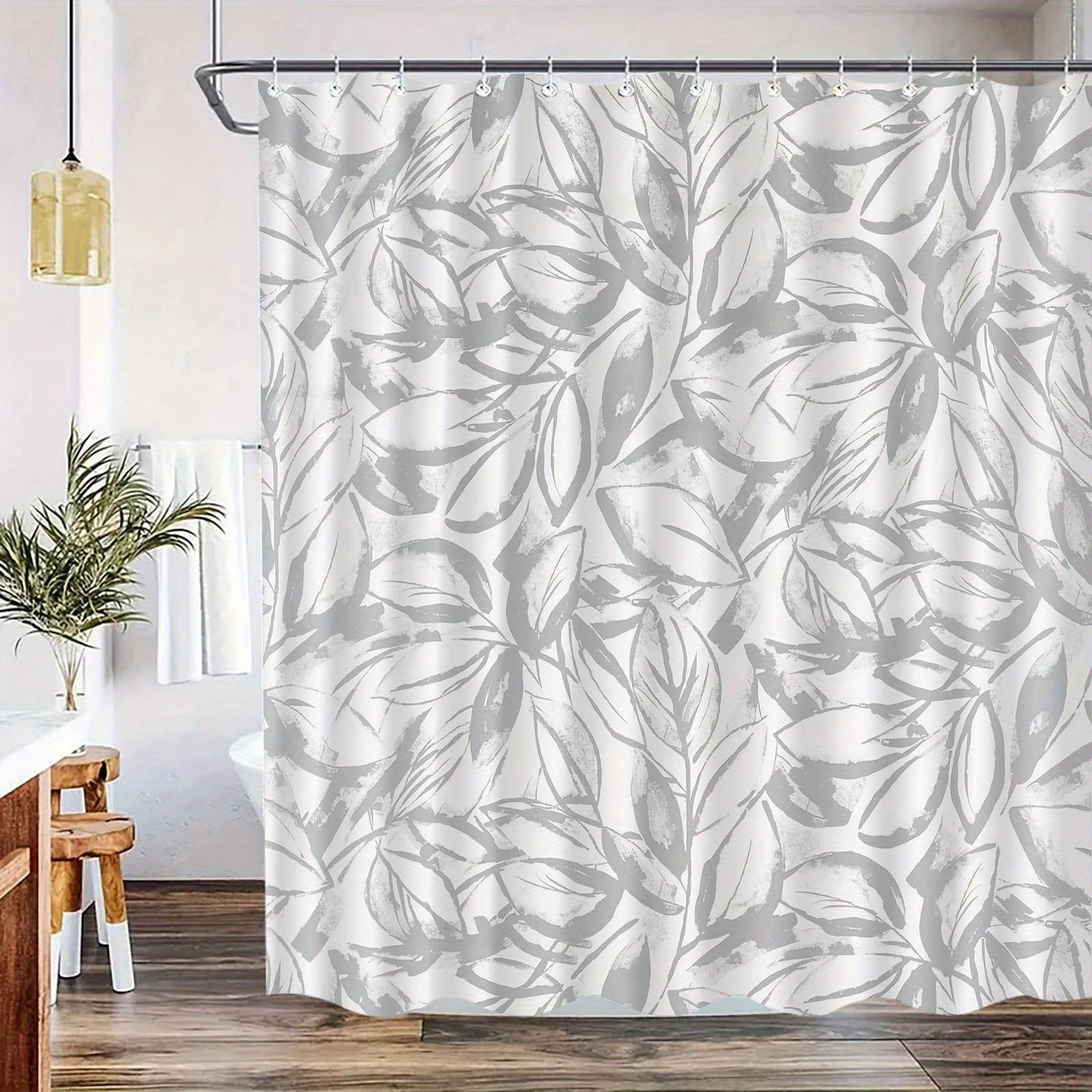 

1Pc Light Gray Leaf Pattern Shower Curtain, Polyester Fabric, Machine Washable, With Hooks, Suitable For Bathroom Dcor. W60H190(CM)-1 Pcs