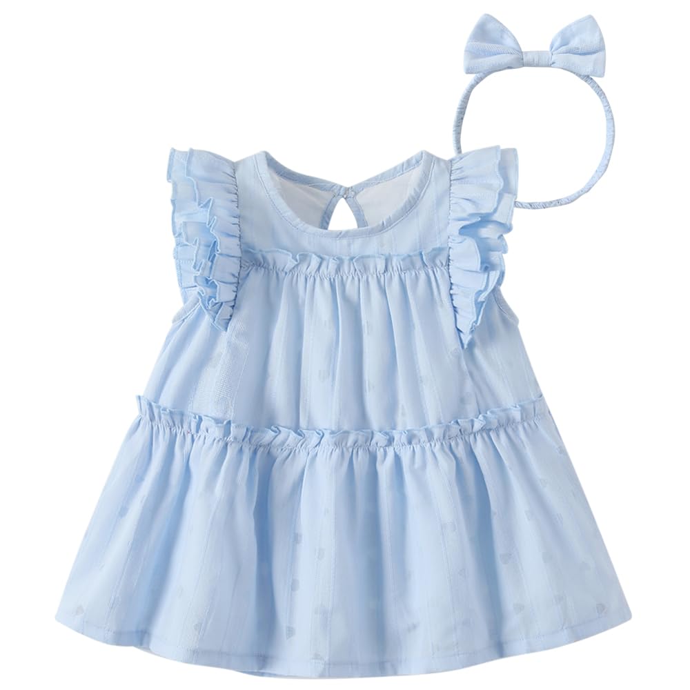 

Baby nest Sleeveless Ceremonial Size Ages Dress, Girls Dress, 100% Cotton, Outfit, Headband, Spring/Summer, Blue, 100, 2-3 синий