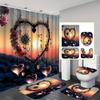 4pcs Sunset And Heart Bouquet Print Waterproof Shower Curtain With 12 Hooks Non-Slip Bathroom Rug Toilet U-Shape Mat Toilet Lid Cover Pad