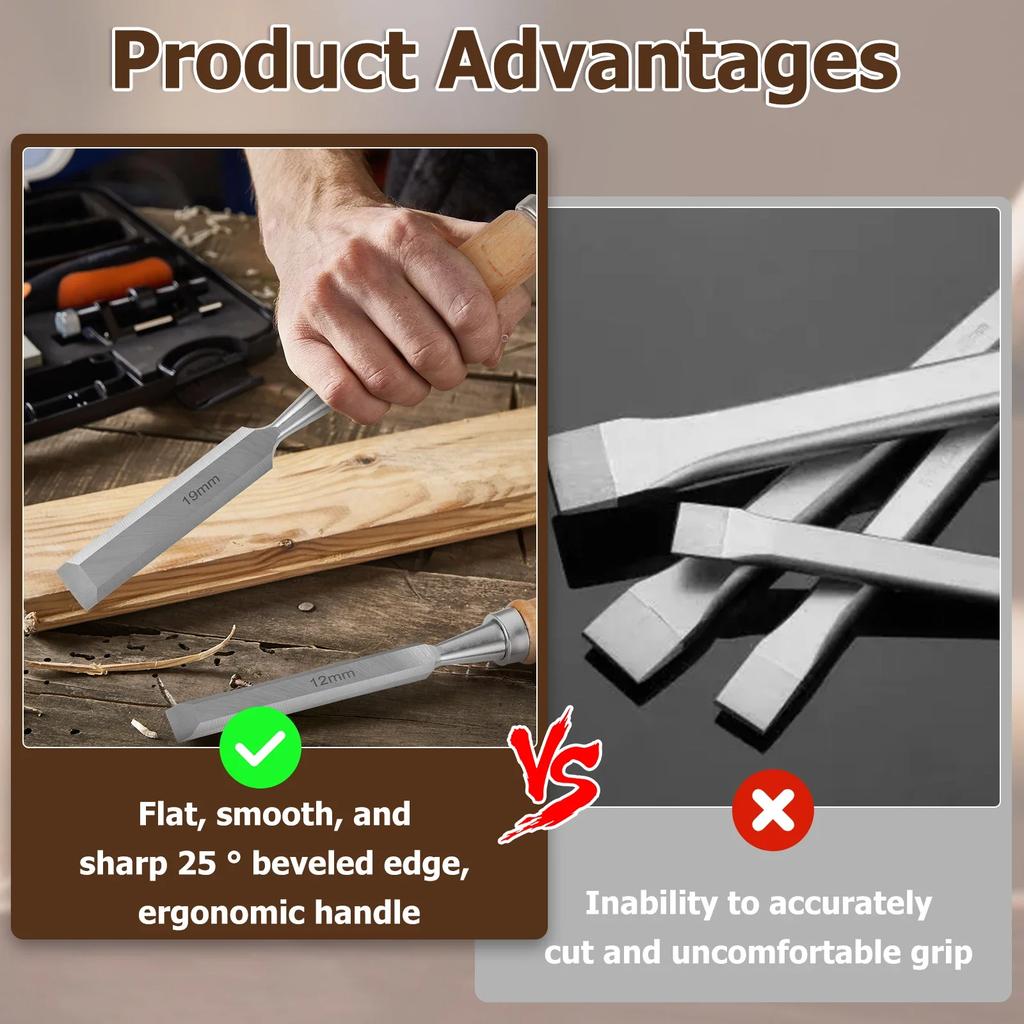 4/12Pcs Wood Chisels Set Sharp Chrome-Vanadium Steel Wood Carving Chisels Ergonomic Wood Carving Tools for Carpentry Woodworking