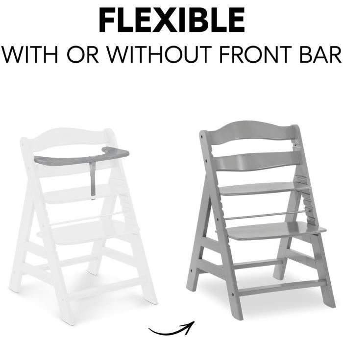 Chaise haute - HAUCK - ALPHA+B - Evolutive - De 6 mois à 90 kg - Bois FSC - Harnais 5 points - Gris