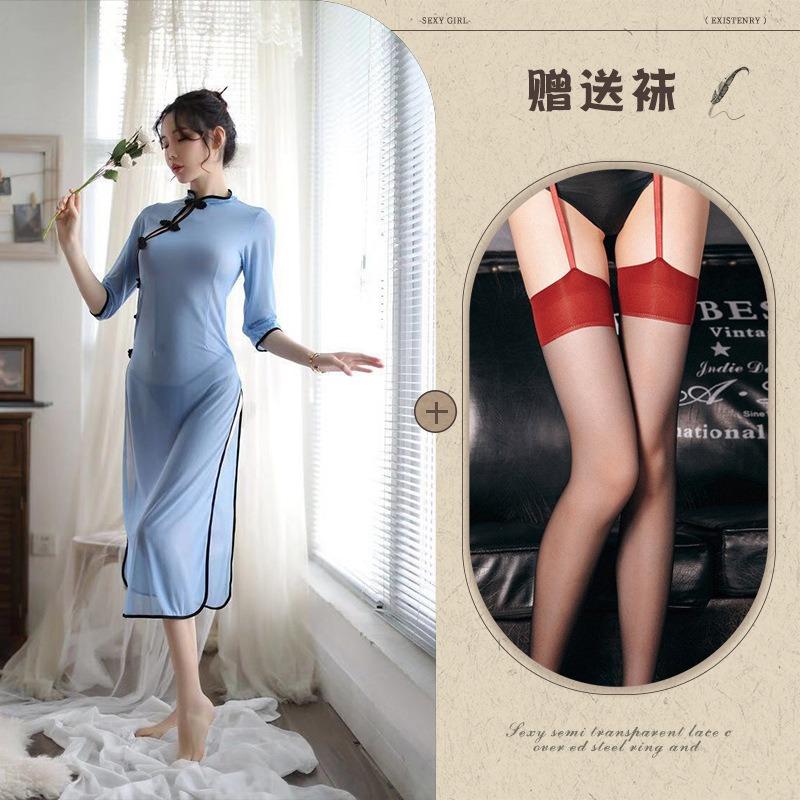 Sex underwear pajamas women's perspective side fork clothing sexy cheongsam nightdress new