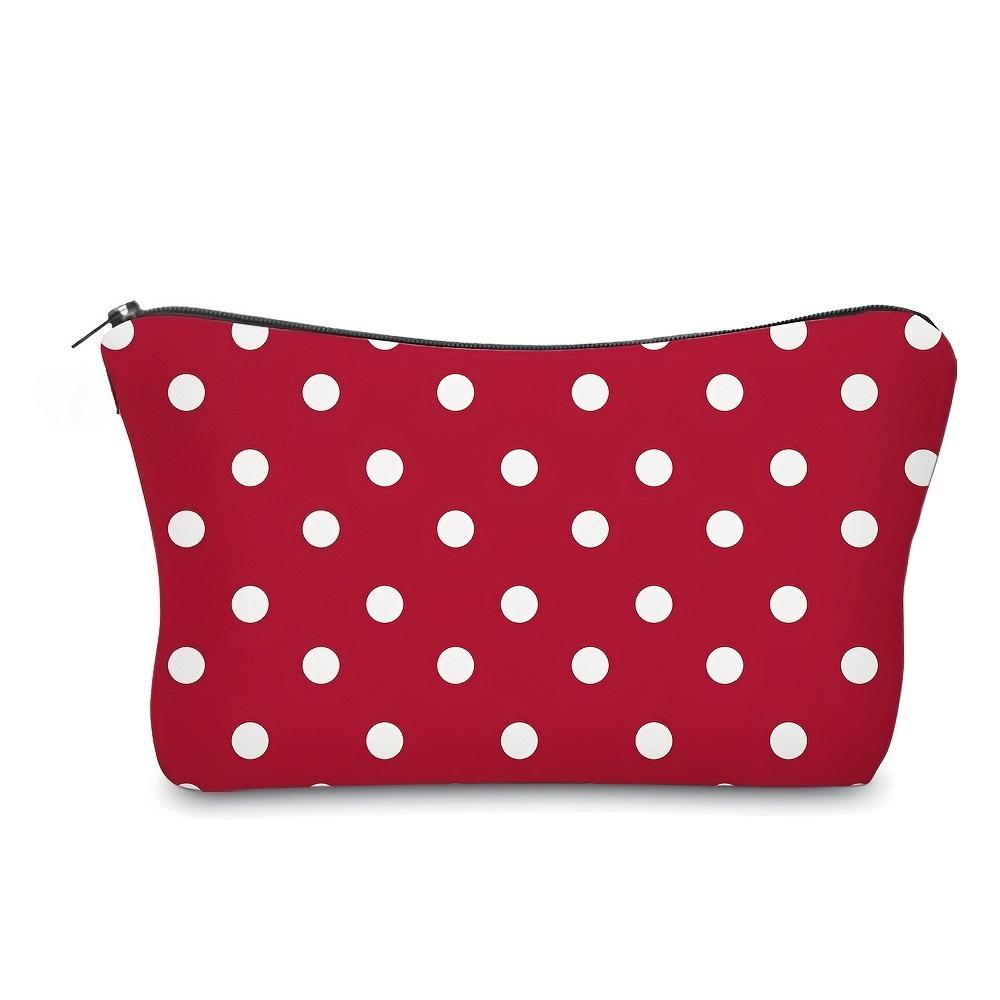 Chic Polka Dot Polyester Makeup Bag Cute Fashionable Cosmetic Pouch with Zipper, Portable Travel Organizer Gift Toiletry Bag