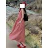 Red plaid sleeveless vest dress women's summer elegant new loose single-breasted lazy style dress