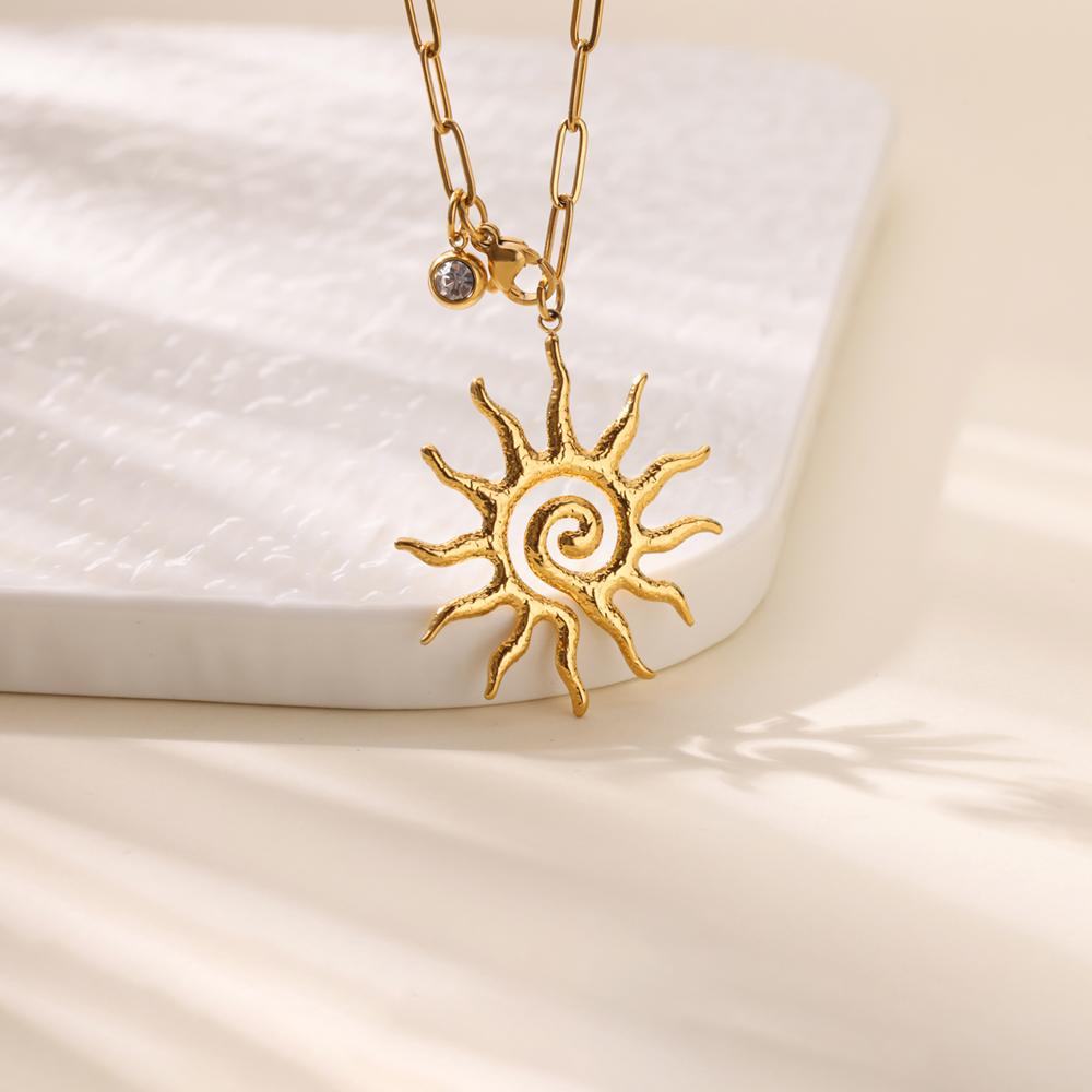 Zircon Sun Necklaces For Women Stainless Steel Gold Color Pin Chain Sun Pendant Necklace Aesthetic Wedding Jewelry Party Gifts