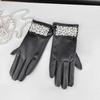 Women's Winter Fleece-Lined Leather Gloves with Bow Decoration - Warm, Cold-Proof Outdoor Cycling Gloves