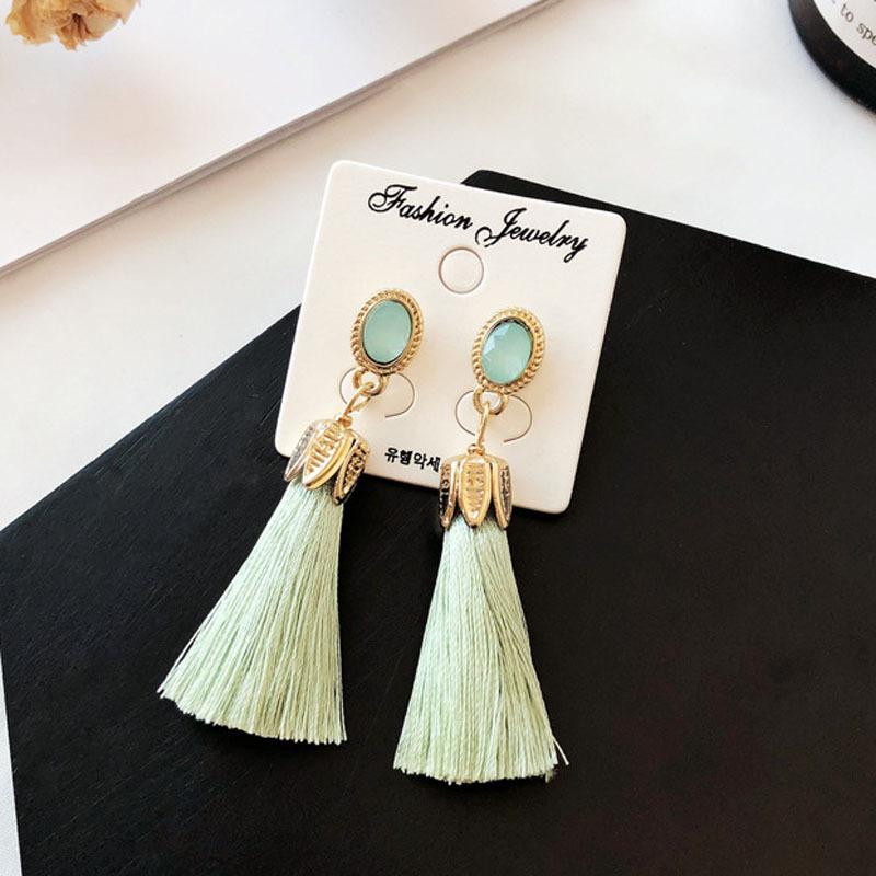 Bohemian Crystal Růže Květ Dlouhé Střapcové Visací Náušnice Pro Ženy Dívky Červená Bílá Černá Hedvábná Tkanina Střapec Visací Náušnice Šperky