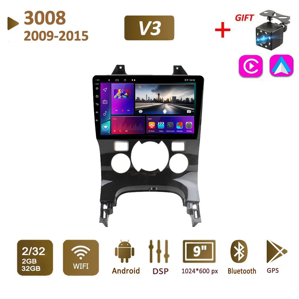 

Автомобильная магнитола Android стерео для Peugeot 3008 2009-2015 2 Din мультимедиа Carplay навигация авторадио GPS WIFI головное устройство 4 + 64 ГБ 2+32GB,AT