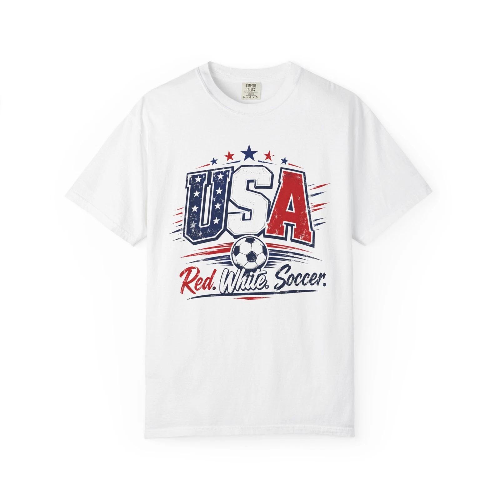 USA Red White Soccer Graphic T-T-Shirt Patriotic Fan Tee S
