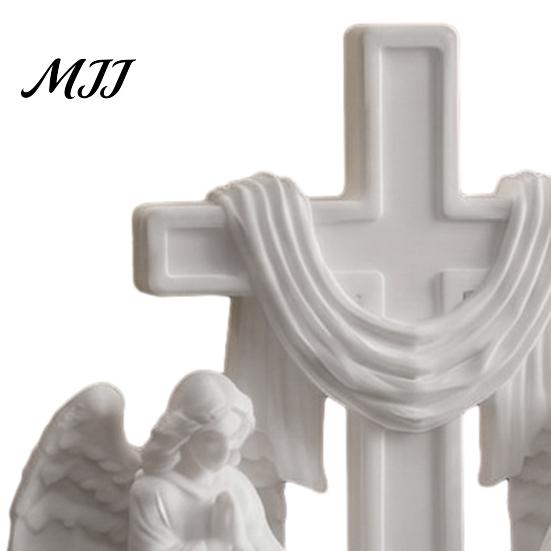 Minimalist Angel Desk Decor 3D Printed Praying Ornament, Dual Angels with Flowing Cloud Base, Sacred Pure White Matte Statue Sculpture for Prayer