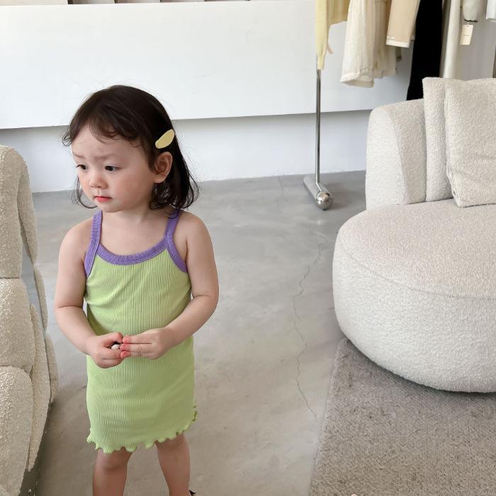 

Стильное летнее платье на подтяжках 2024 года для маленьких девочек - повседневная и красивая юбка-жилет 130 cm зелёный