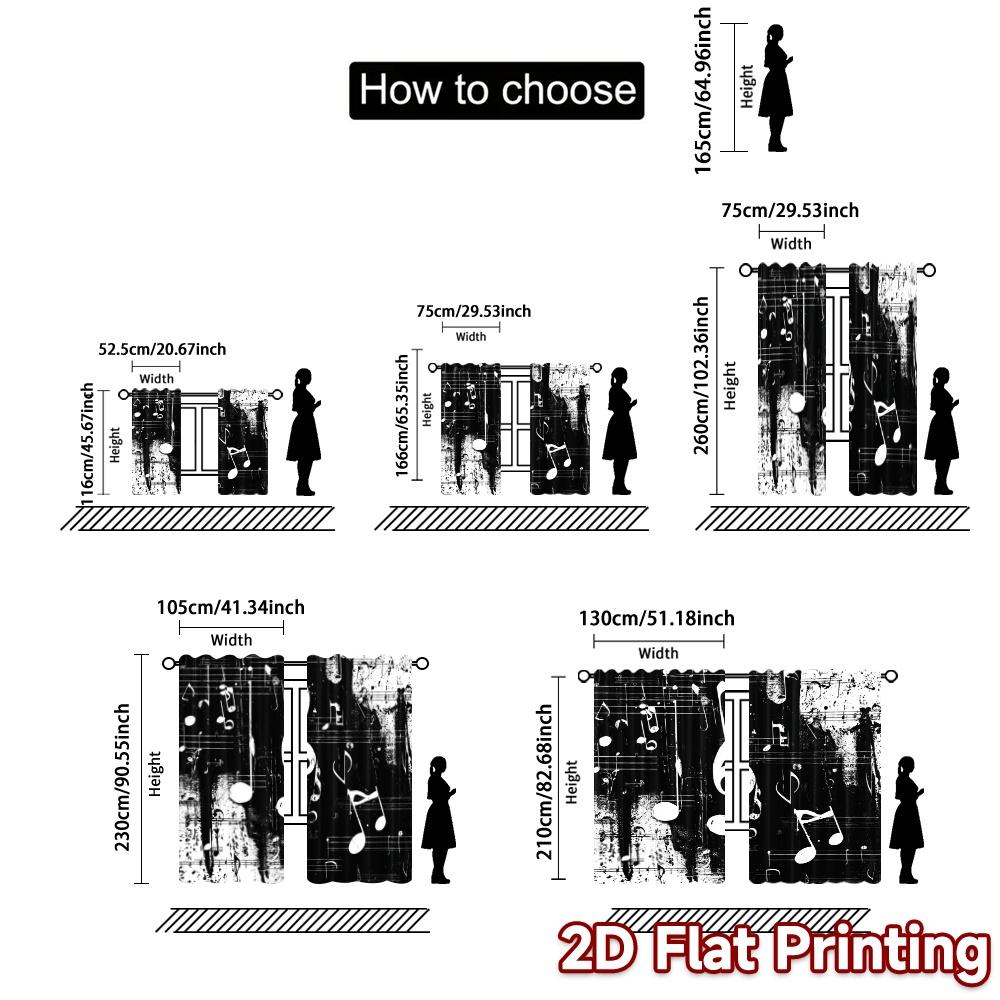 Set Of 2 Modern Flat Printing Curtains Without Rod Melody Sketch Pattern Durable Polyester Decorations Curtain Made