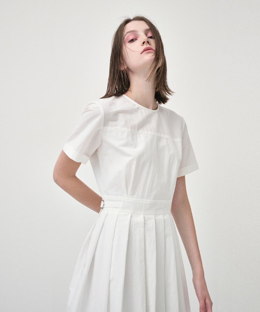 Etmont Half Sleeve Pleats Dress, White