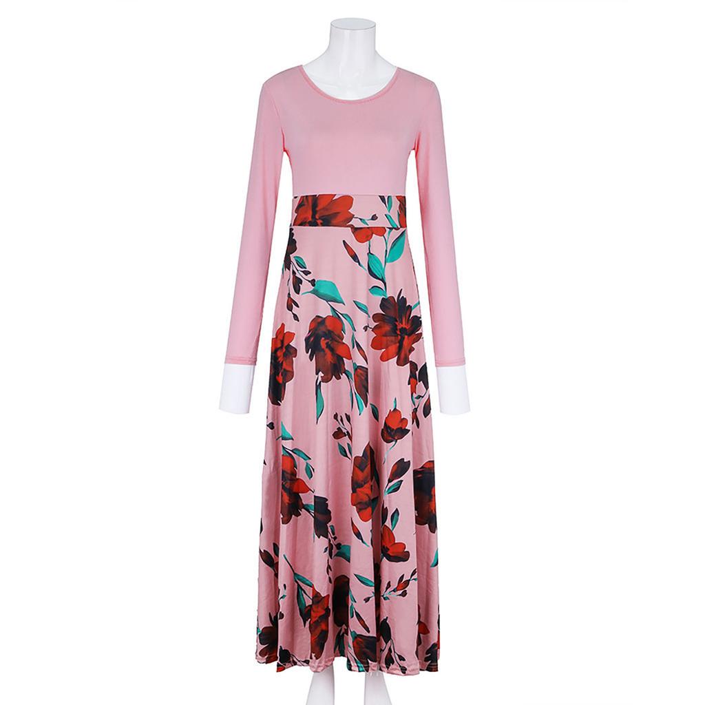 Fashion Women Long Sleeve Floral Print Long Maxi Dress Ladies Casual Boho Dress
