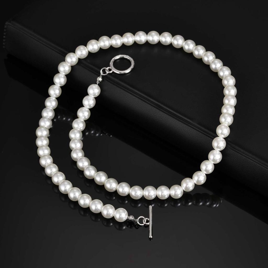 8mm Pearl Necklace for Men Women,White Imitation Pearl Beaded Collar,Casual Jewelry Gift