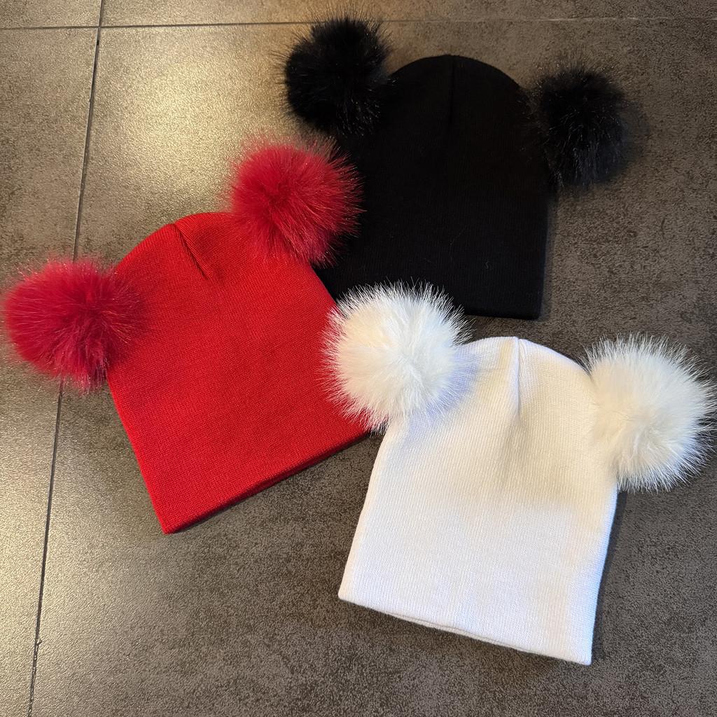 Double Solid Color Ball Knitted Cap Beanie With No Brim For Winter Use Daily