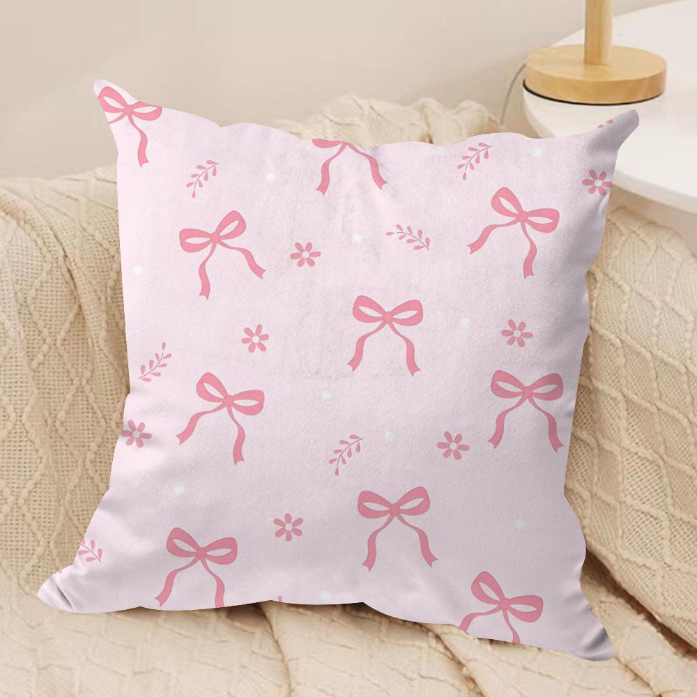 Pink Bow Cherry Cushion Cover Soft Plush Fabric Double-Sided Printed Sofa Cushion Cover for All Seasons Home Decor Gift