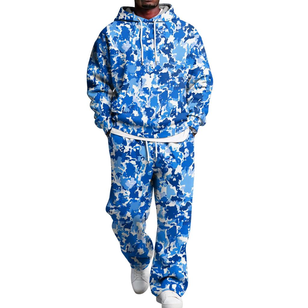 Men's Layer 2 Piece Hoodie and Cargo Pants Set with Elastic Waistband for Casual Wear