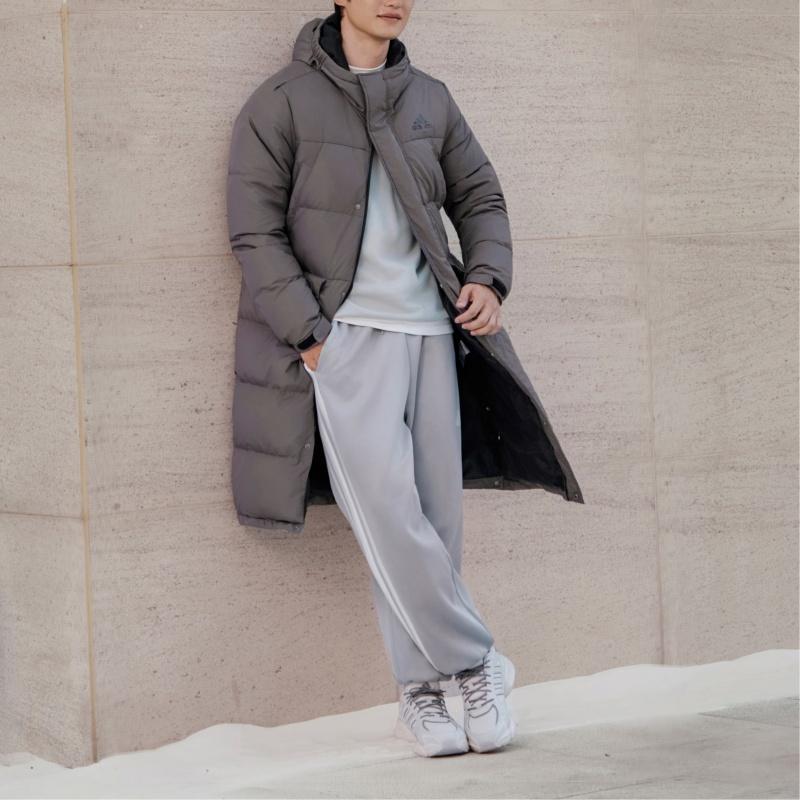 Adidas LONG DOWN Jackets Unisex Charcoal Gray Hooded Moderate Down Jacket KF6746-