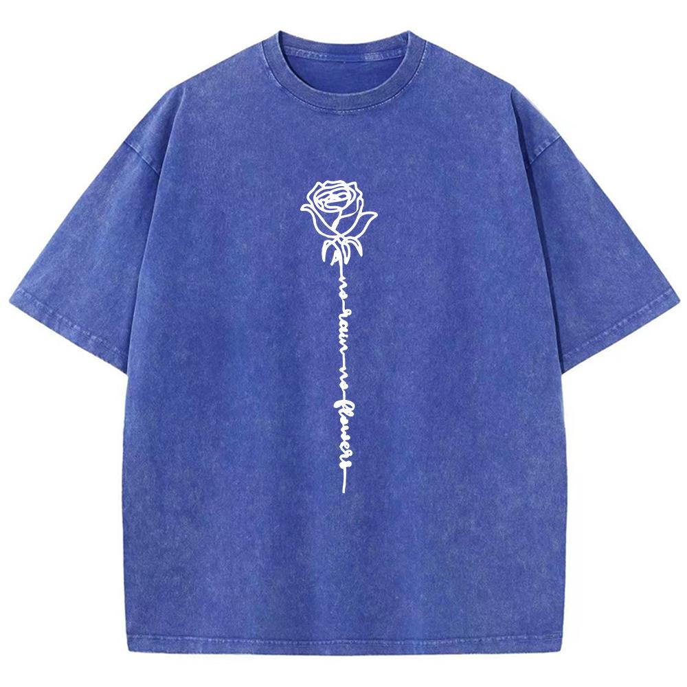 White Printed Roses Flower Print Man T Shirt Fitting Cotton T Shirts Leisure Casual T-Shirt Pleasure Street Short Sleeved